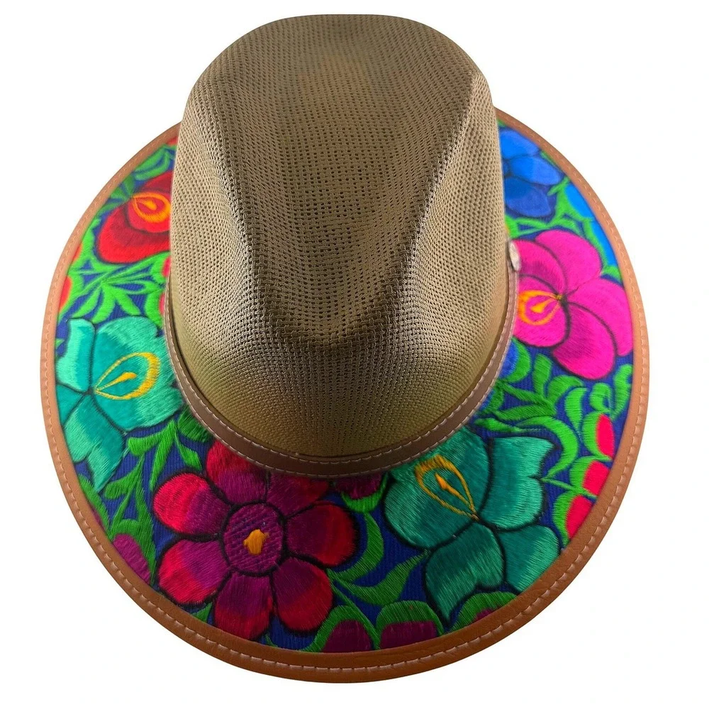 Boho Floral Embroidered Wide Brim Hat Festival Rancher Western‎ Style
